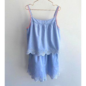 Mini Boden Girl's Fun Layered Chambray/Broderie Romper